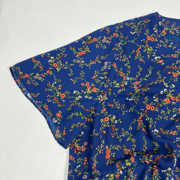 Madewell Amaranth Blue Floral Short Flutter Sleeve Wrap Dress Women’s Plus 22 - Picture 4 of 9